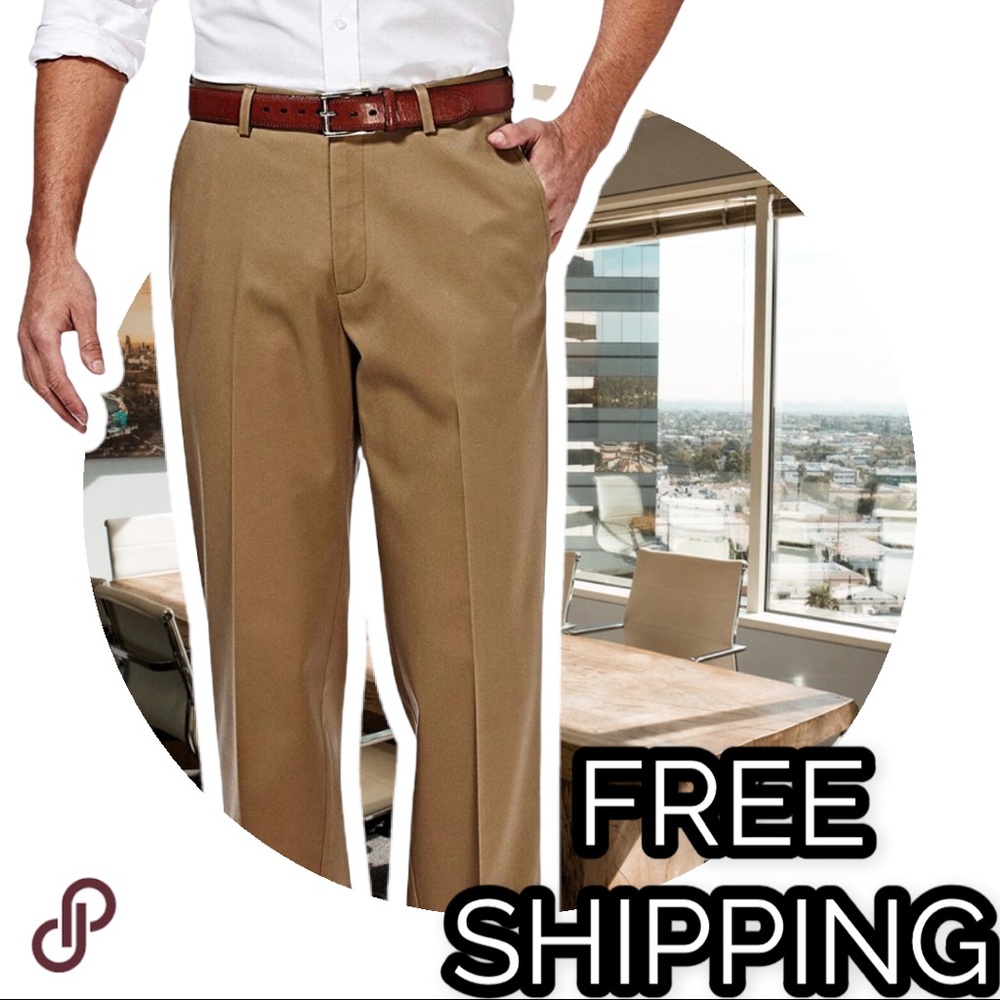👖HAGGAR 40x32 Mens British Khaki Classic Fit Flat-Front Pants👖
